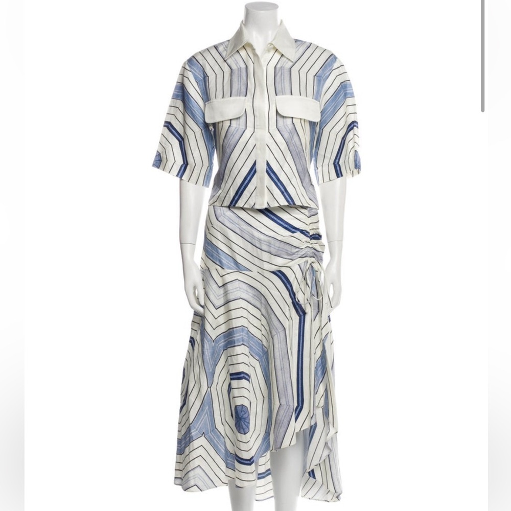 Sandro Blue and White Geometric Midi Skirt